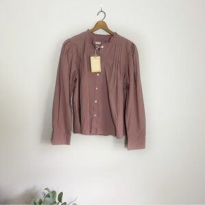 [Creamchild] Women's Dusty Pink Romantic Button Down Long Sleeve Top